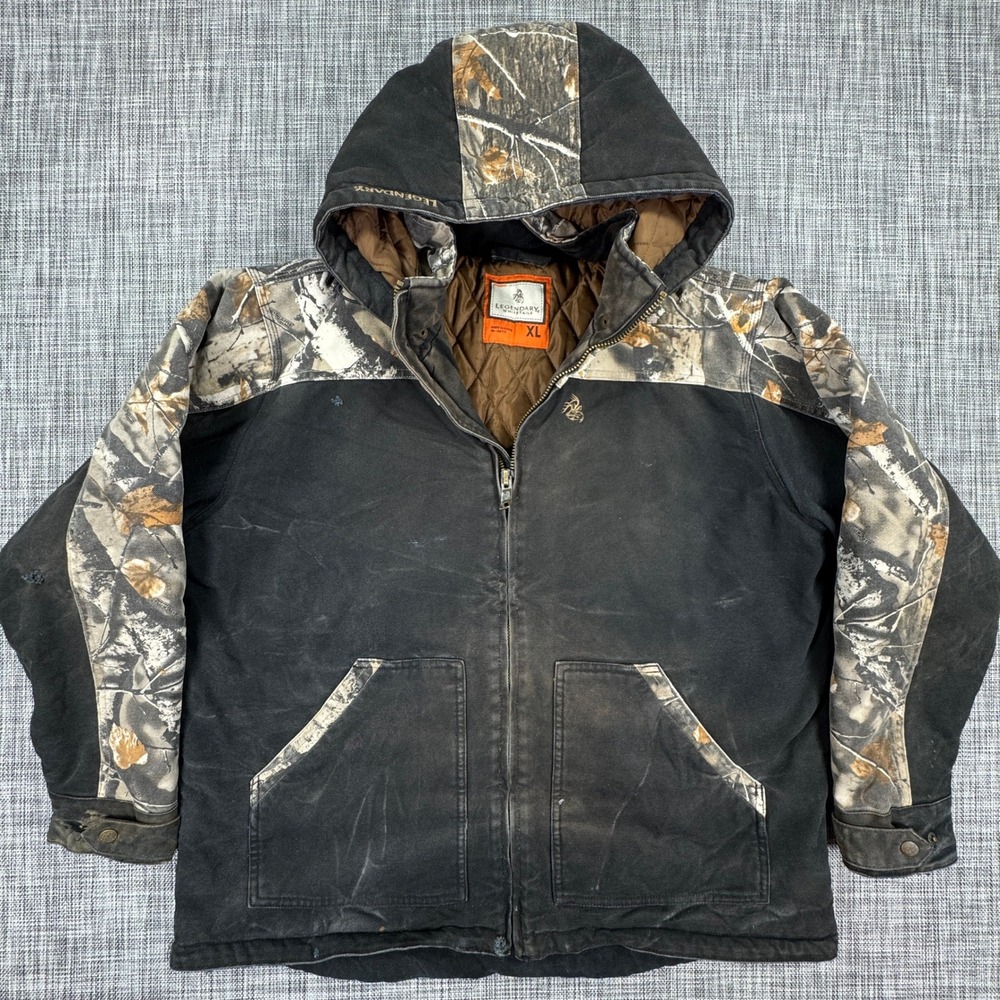 Legendary Whitetails Cross Trail Mens XL Black Camo Hooded Canvas Work Jacket